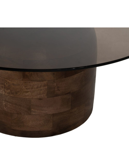 Table basse moderne Ronde en Bois de manguier Verre Transparent Miel Xiara - 6
