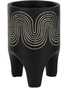 Cache-pot Rond sur pieds Diamètre 14 cm en Ciment Noir Motif vagues Golf - 1