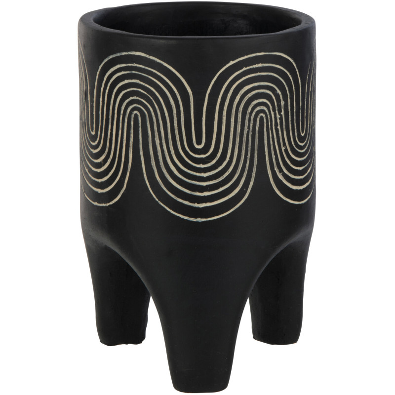 Cache-pot Rond sur pieds Diamètre 14 cm en Ciment Noir Motif vagues Golf - 1
