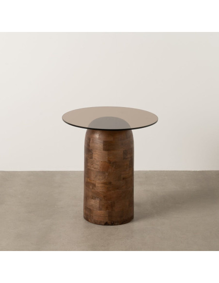 Table d'appoint moderne Ronde en Bois de manguier Verre Transparent Miel Xiara - 7