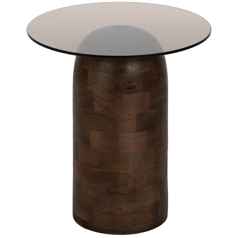 Table d'appoint moderne Ronde en Bois de manguier Verre Transparent Miel Xiara - 1
