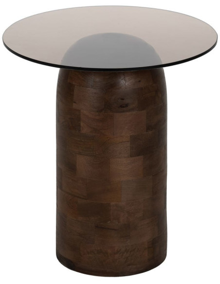 Table d'appoint moderne Ronde en Bois de manguier Verre Transparent Miel Xiara - 1