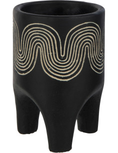 Cache-pot Rond sur pieds Diamètre 11 cm en Ciment Noir Motif vagues Golf - 1