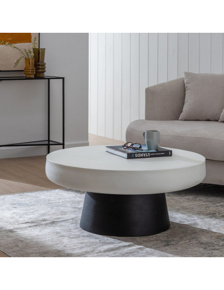 Table basse minimaliste Ronde en Magnésium Fibre de verre Blanc Noir Janira - 2