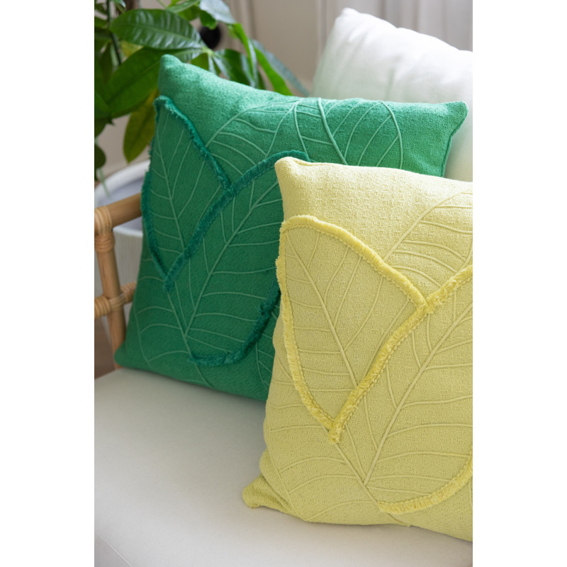 Coussin Carré 45x45 en Coton Vert citron Motif feuilles Suavis - 2