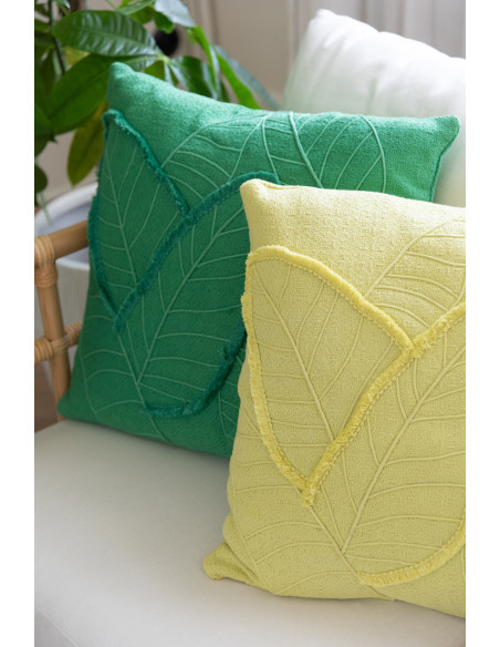 Coussin Carré 45x45 en Coton Vert citron Motif feuilles Suavis - 2