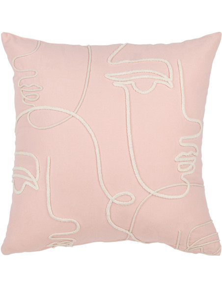 Coussin Carré 45x45 abstrait en Coton Rose Blanc Motif visages Genae - 1
