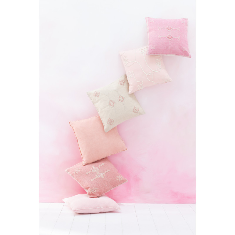 Coussin Carré 45x45 abstrait en Coton Rose Blanc Motif visages Genae - 2