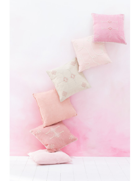 Coussin Carré 45x45 abstrait en Coton Rose Blanc Motif visages Genae - 2