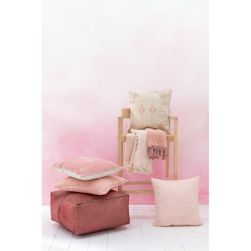 Coussin Carré 45x45 abstrait en Coton Rose Blanc Motif visages Genae - 5