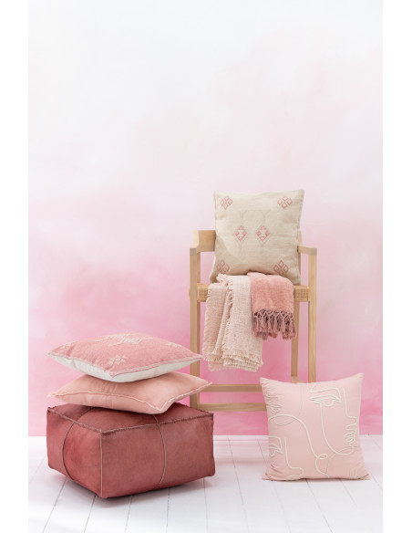 Coussin Carré 45x45 abstrait en Coton Rose Blanc Motif visages Genae - 5