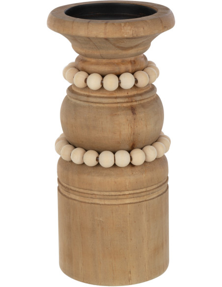 Bougeoir Pilier Hauteur 23 cm en Bois de pin Naturel Métal Beige Pila - 1