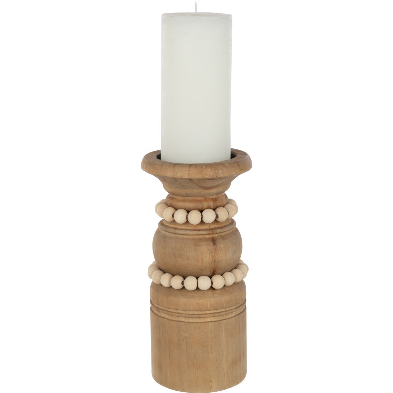 Bougeoir Pilier Hauteur 23 cm en Bois de pin Naturel Métal Beige Pila - 3