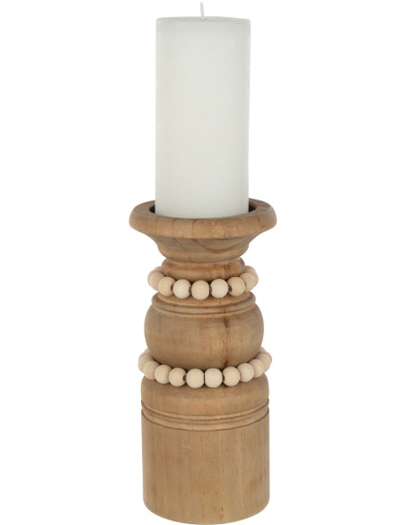 Bougeoir Pilier Hauteur 23 cm en Bois de pin Naturel Métal Beige Pila - 3