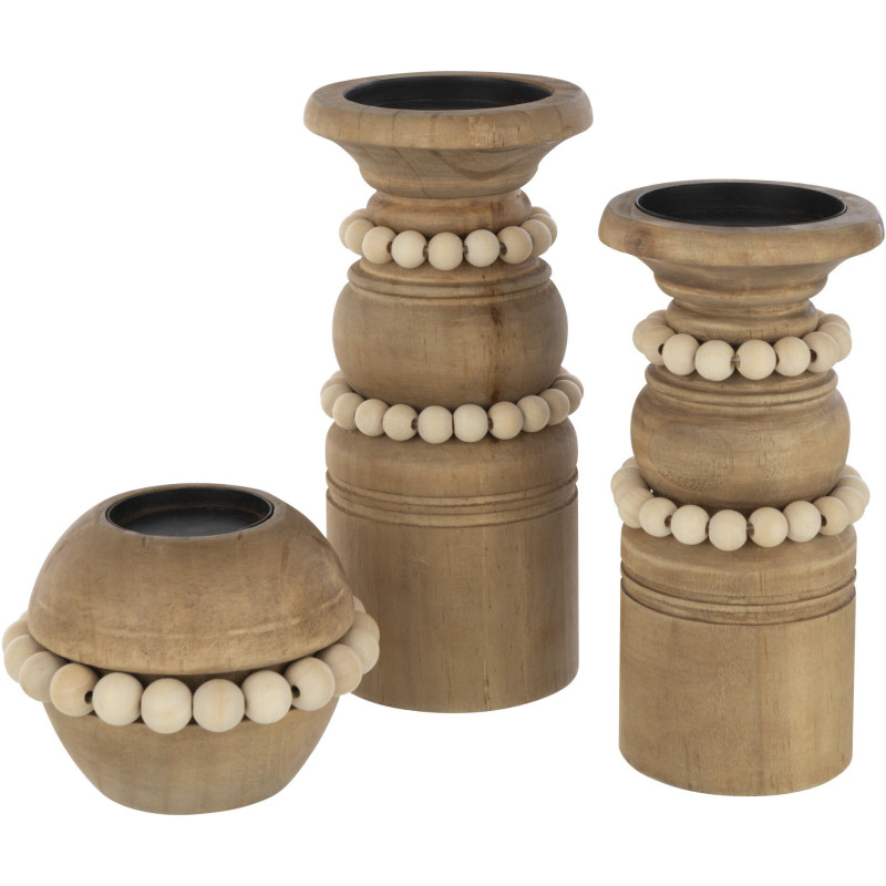 Bougeoir Pilier Hauteur 23 cm en Bois de pin Naturel Métal Beige Pila - 5