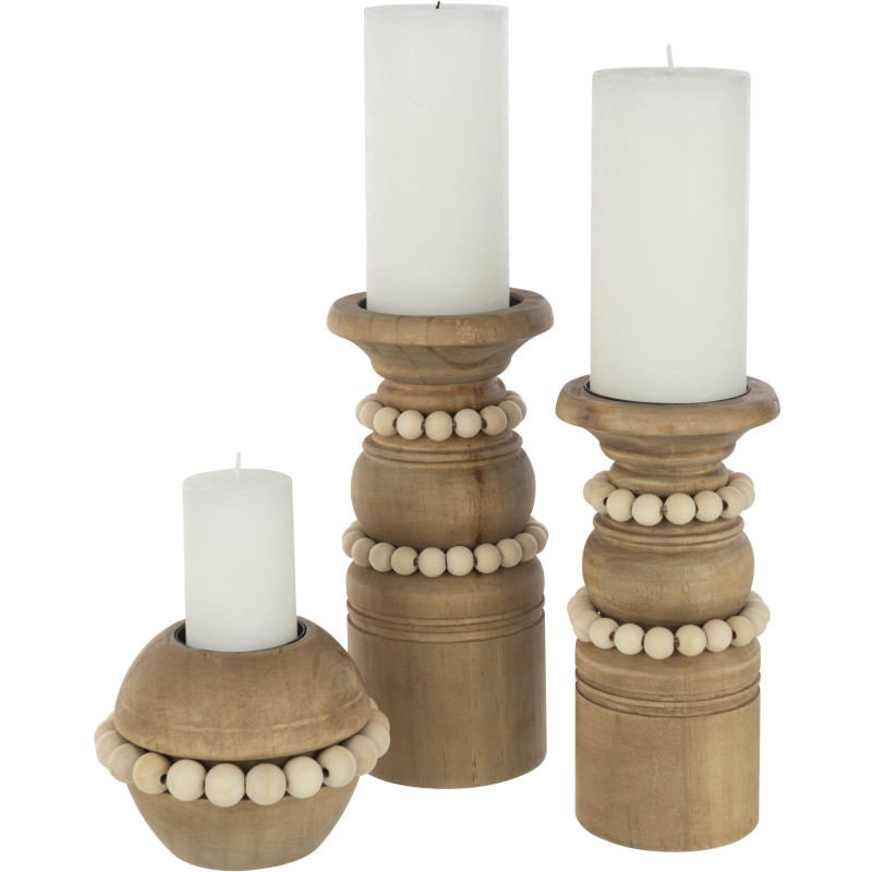 Bougeoir Pilier Hauteur 23 cm en Bois de pin Naturel Métal Beige Pila - 6