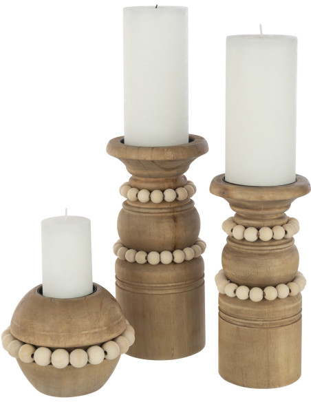 Bougeoir Pilier Hauteur 23 cm en Bois de pin Naturel Métal Beige Pila - 6