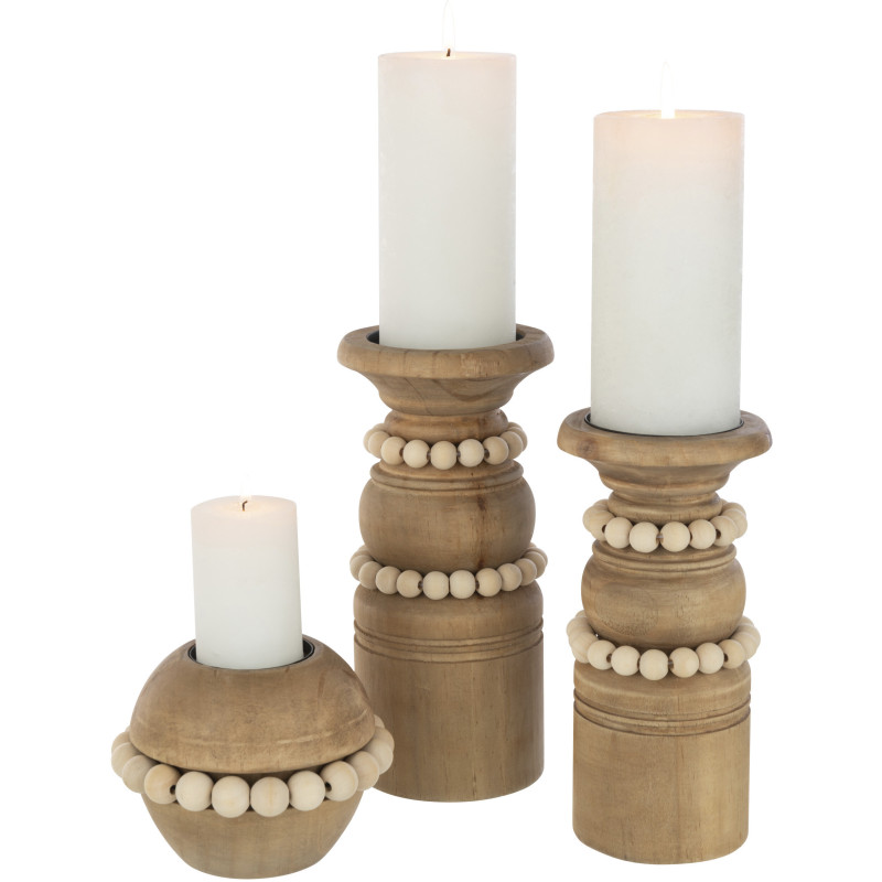 Bougeoir Pilier Hauteur 23 cm en Bois de pin Naturel Métal Beige Pila - 7