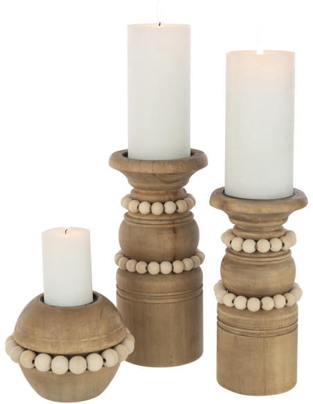 Bougeoir Pilier Hauteur 23 cm en Bois de pin Naturel Métal Beige Pila - 7