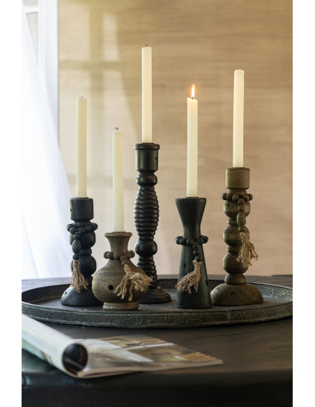 Bougeoir Pilier XL Hauteur 35 cm en Bois de pin Métal Noir Marron Flin (Lot de 2) - 2