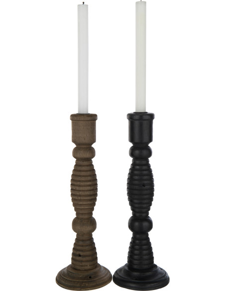 Bougeoir Pilier XL Hauteur 35 cm en Bois de pin Métal Noir Marron Flin (Lot de 2) - 3