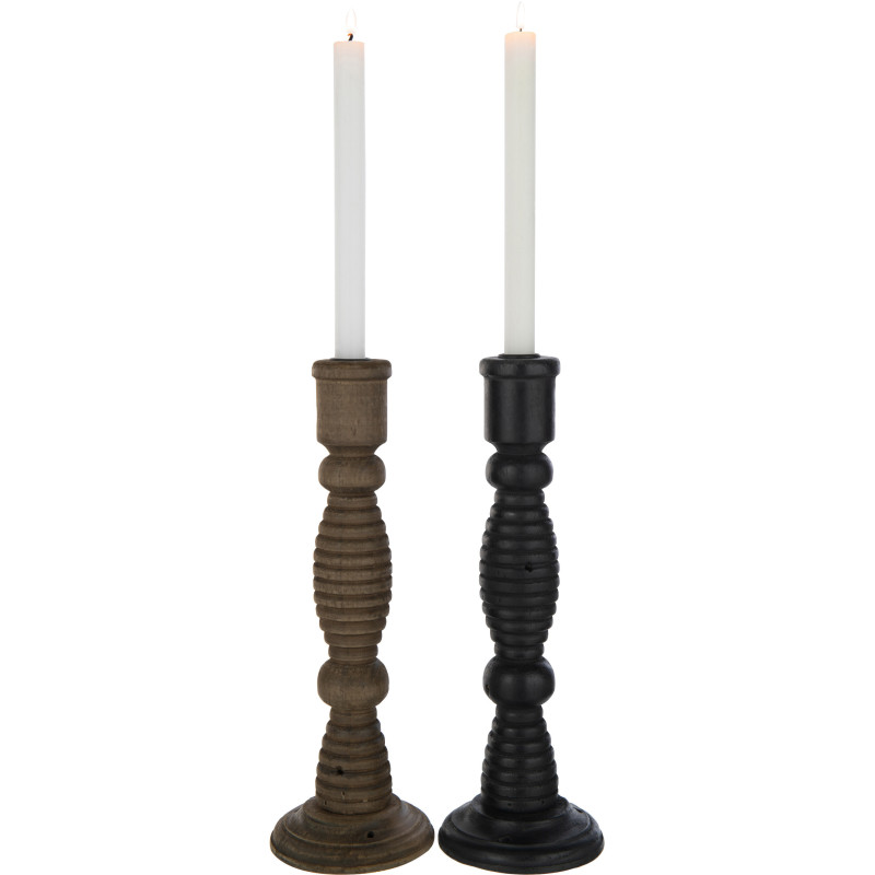 Bougeoir Pilier XL Hauteur 35 cm en Bois de pin Métal Noir Marron Flin (Lot de 2) - 4