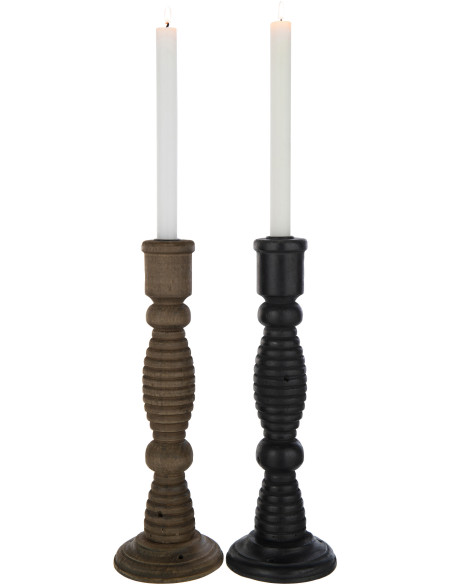 Bougeoir Pilier XL Hauteur 35 cm en Bois de pin Métal Noir Marron Flin (Lot de 2) - 4