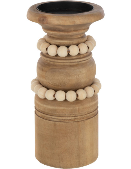 Bougeoir Pilier Hauteur 20 cm en Bois de pin Naturel Métal Beige Pila - 1