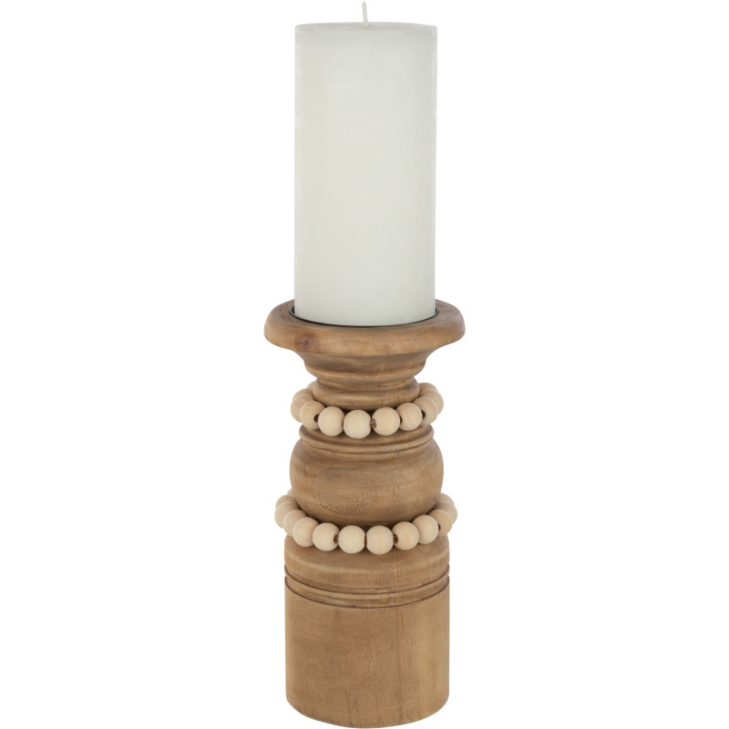 Bougeoir Pilier Hauteur 20 cm en Bois de pin Naturel Métal Beige Pila - 2