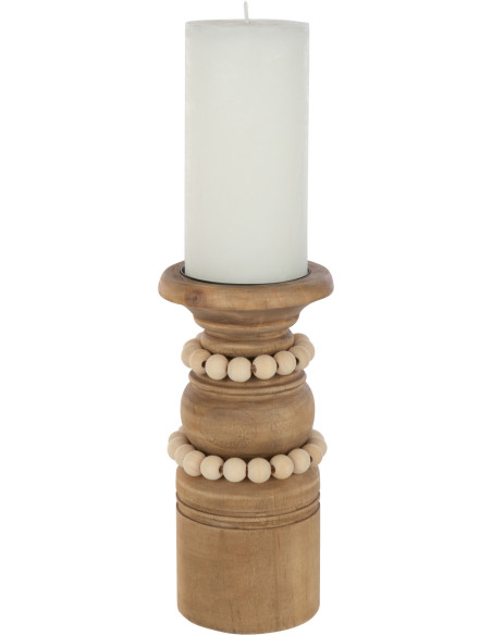 Bougeoir Pilier Hauteur 20 cm en Bois de pin Naturel Métal Beige Pila - 2
