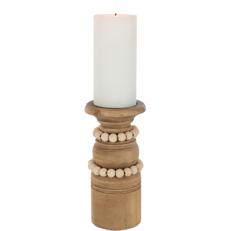 Bougeoir Pilier Hauteur 20 cm en Bois de pin Naturel Métal Beige Pila - 3