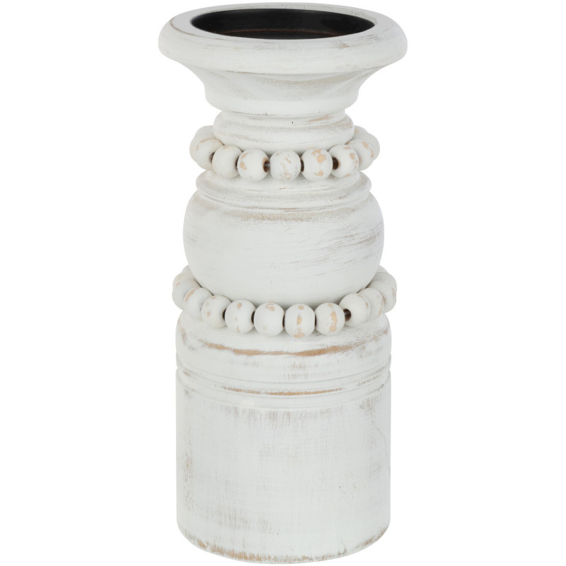 Bougeoir Pilier Hauteur 23 cm en Bois de pin Blanc Métal Blanc Pila - 1