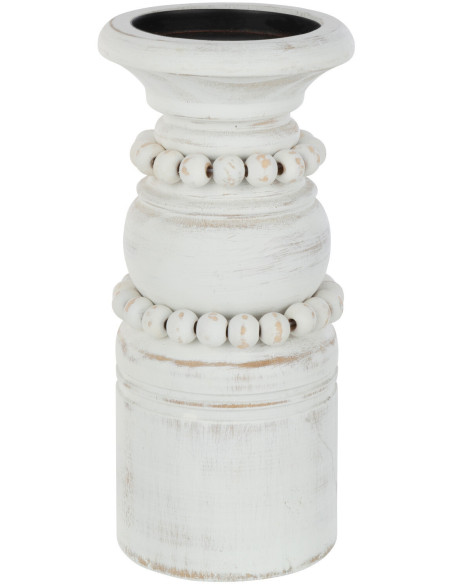 Bougeoir Pilier Hauteur 23 cm en Bois de pin Blanc Métal Blanc Pila - 1