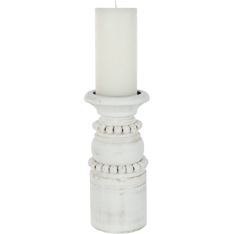 Bougeoir Pilier Hauteur 23 cm en Bois de pin Blanc Métal Blanc Pila - 2