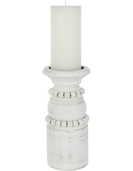 Bougeoir Pilier Hauteur 23 cm en Bois de pin Blanc Métal Blanc Pila - 2