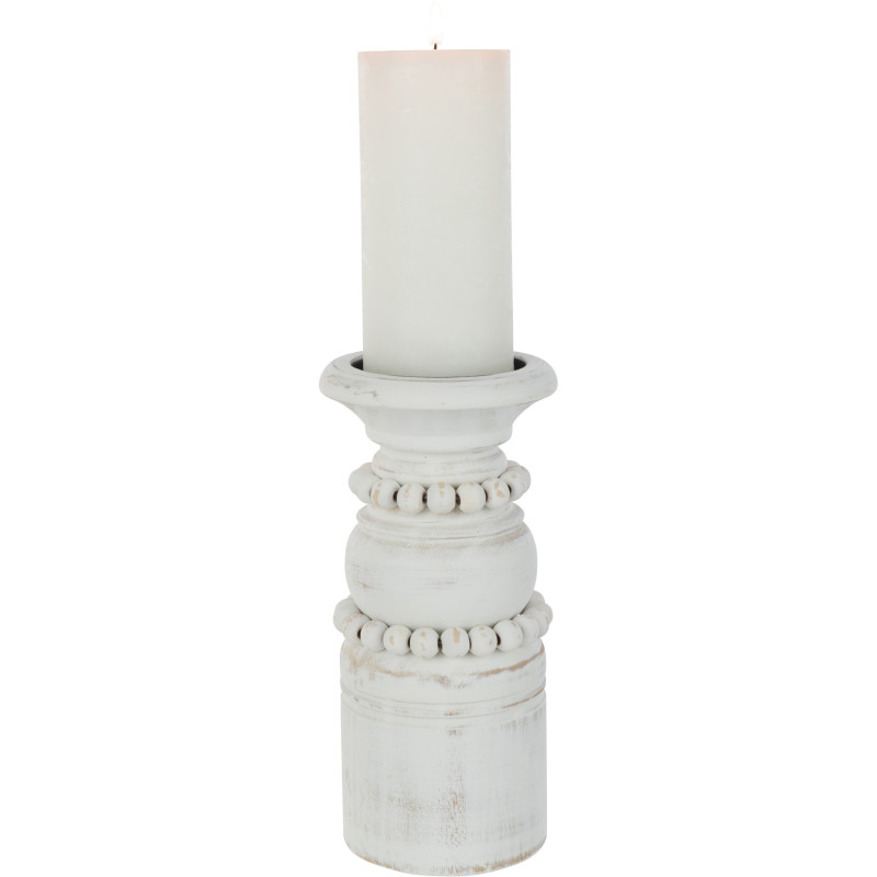 Bougeoir Pilier Hauteur 23 cm en Bois de pin Blanc Métal Blanc Pila - 3