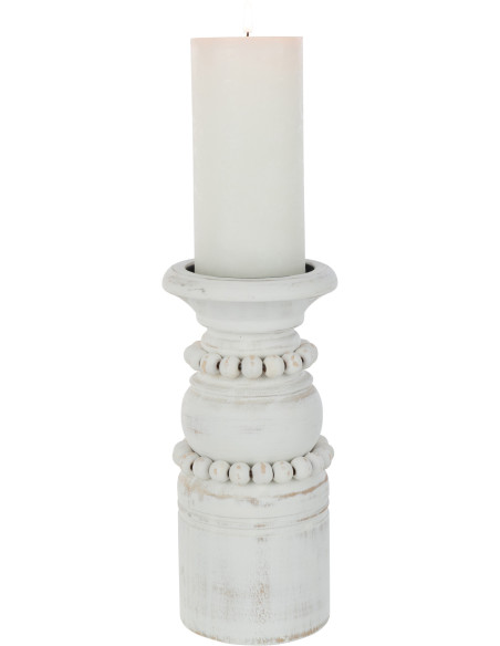 Bougeoir Pilier Hauteur 23 cm en Bois de pin Blanc Métal Blanc Pila - 3