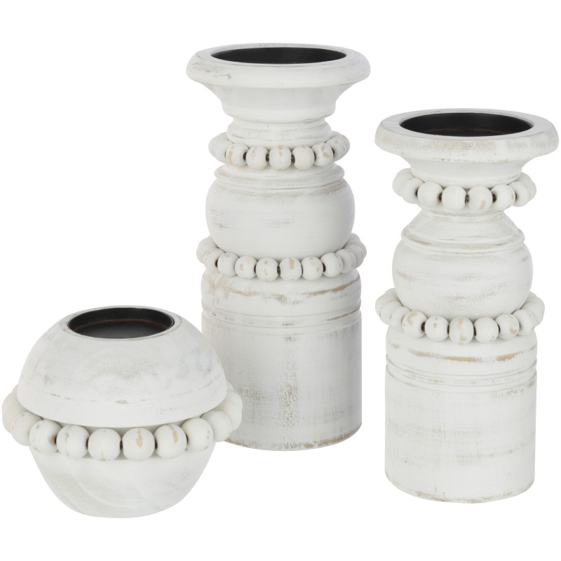 Bougeoir Pilier Hauteur 23 cm en Bois de pin Blanc Métal Blanc Pila - 4