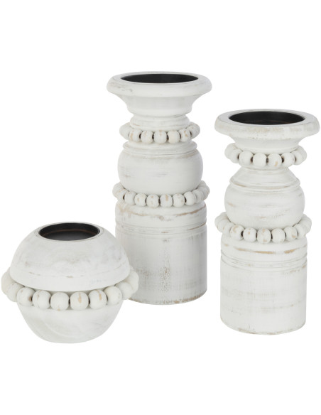 Bougeoir Pilier Hauteur 23 cm en Bois de pin Blanc Métal Blanc Pila - 4