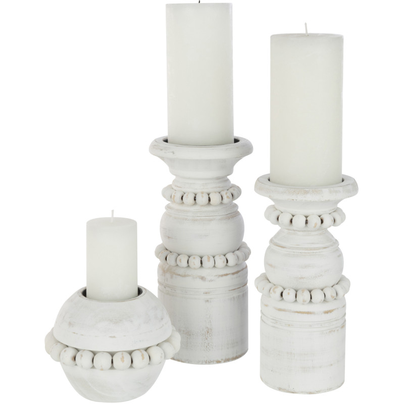 Bougeoir Pilier Hauteur 23 cm en Bois de pin Blanc Métal Blanc Pila - 5