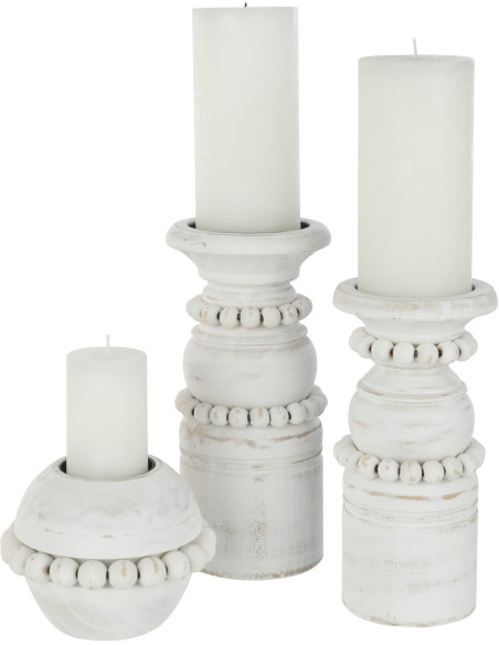 Bougeoir Pilier Hauteur 23 cm en Bois de pin Blanc Métal Blanc Pila - 5