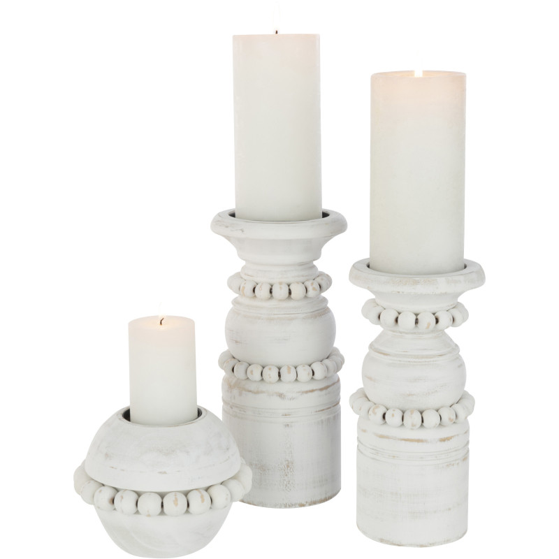 Bougeoir Pilier Hauteur 23 cm en Bois de pin Blanc Métal Blanc Pila - 6