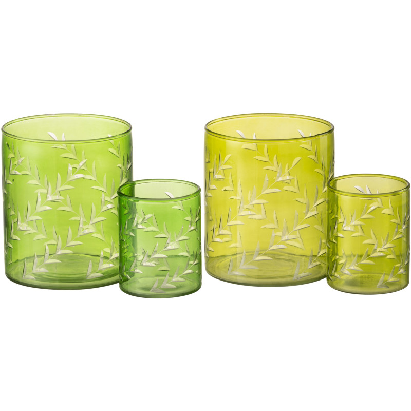 Photophore Cylindrique Diamètre 9 cm en Verre Vert Motif feuilles Roman (Lot de 2) - 5