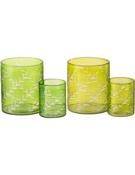 Photophore Cylindrique Diamètre 9 cm en Verre Vert Motif feuilles Roman (Lot de 2) - 5