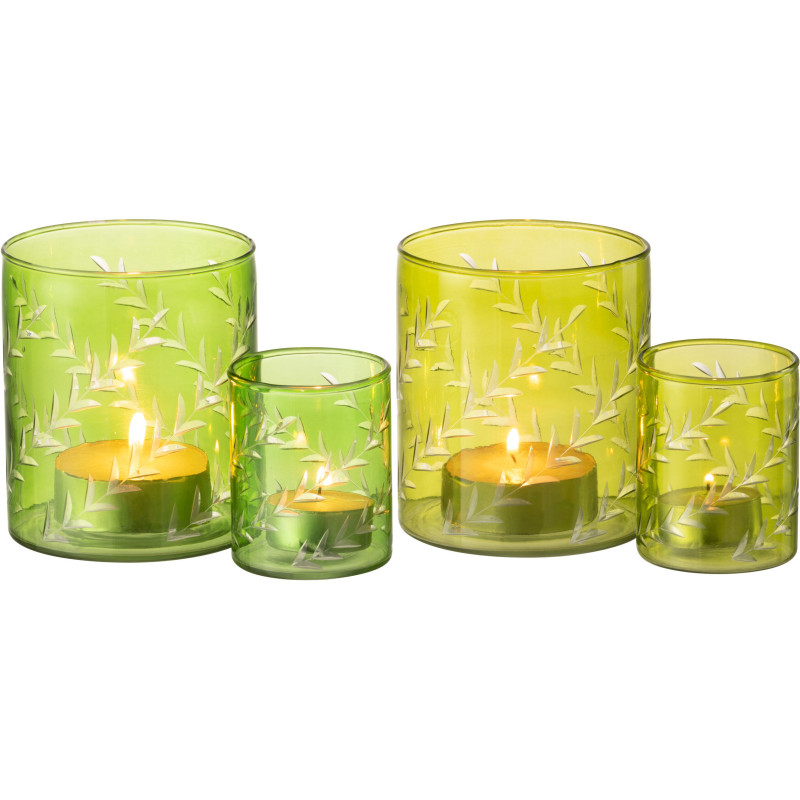 Photophore Cylindrique Diamètre 9 cm en Verre Vert Motif feuilles Roman (Lot de 2) - 6