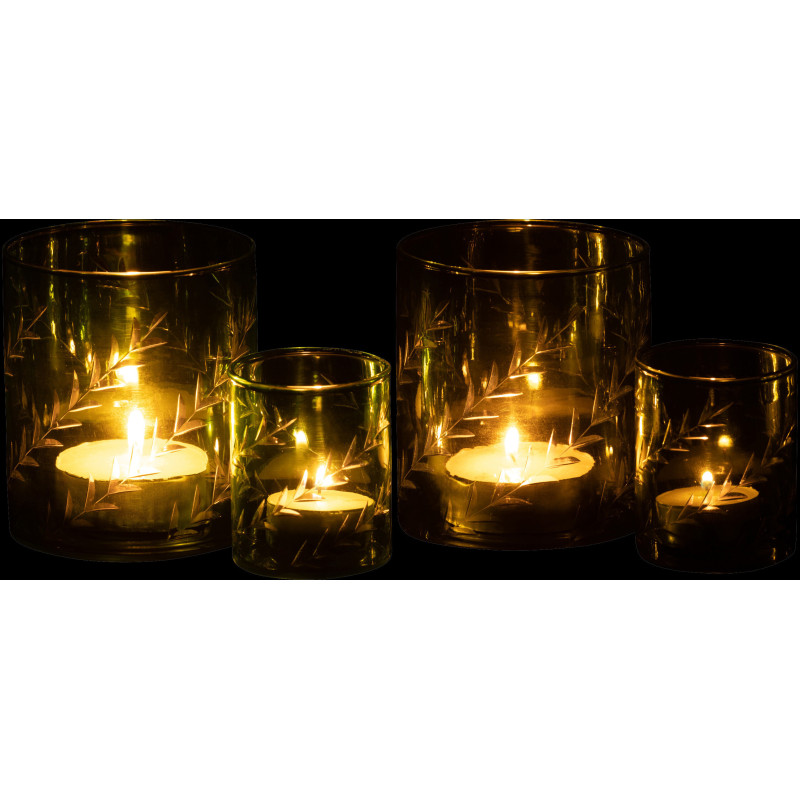Photophore Cylindrique Diamètre 9 cm en Verre Vert Motif feuilles Roman (Lot de 2) - 7