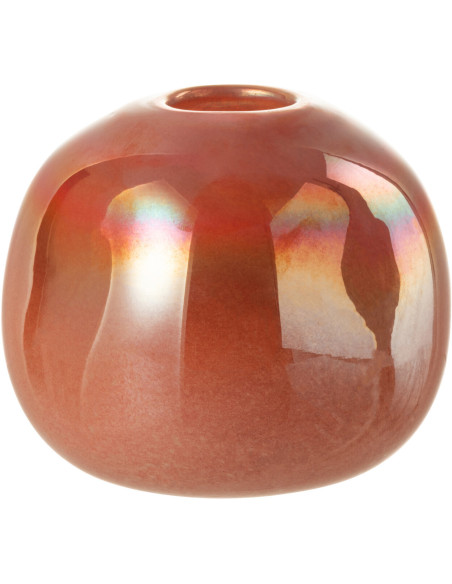 Vase Rond Reflect Hauteur 10 cm en Verre Rouge Effet irisé - 1