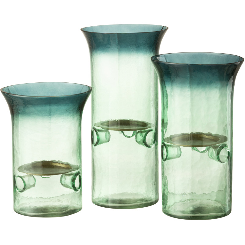 Photophore Cylindrique Diamètre 15 cm en Verre Vert Métal Fusio (Lot de 3) - 1