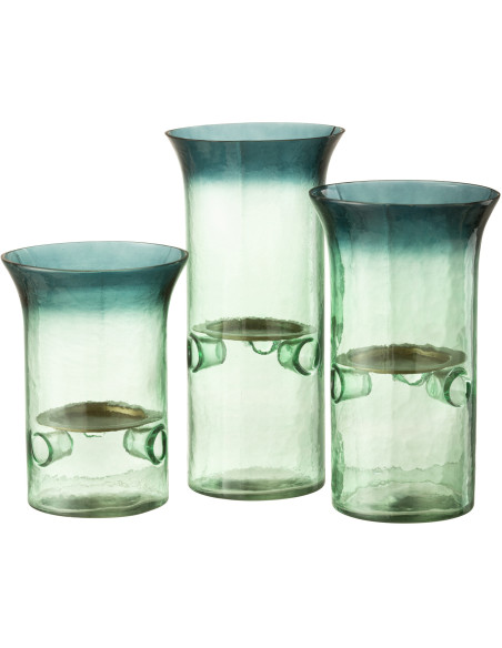 Photophore Cylindrique Diamètre 15 cm en Verre Vert Métal Fusio (Lot de 3) - 1