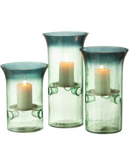 Photophore Cylindrique Diamètre 15 cm en Verre Vert Métal Fusio (Lot de 3) - 2